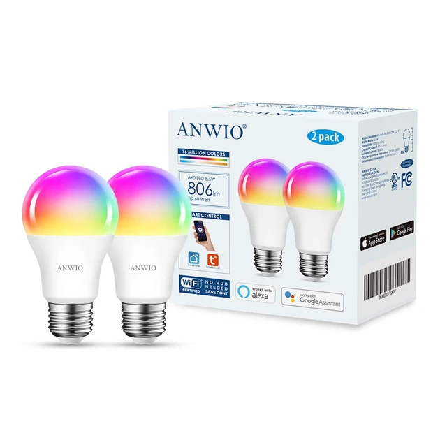 Alt view image 2 of 7 - A19 Smart Light Bulbs, 8.5W (60W Replacement), 806 Lumens, 2 Pack | E26 Color Changing Light Bulb Work with Alexa, Google Assistant, Smart Life App, Tuya App, 2.4Ghz only, No Hub Required