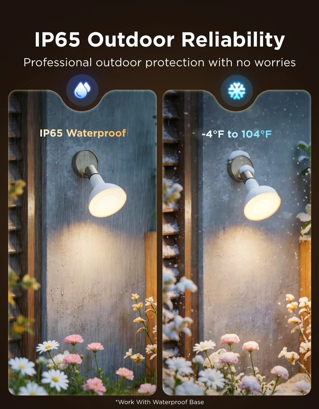 Alt view image 3 of 7 - Par38 Flood Light Bulbs, 1300Lm Smart Flood Light Outdoor 2-Pack | IP65 Waterproof, Smart Outdoor Bulbs Work with Alexa, Matter & SmartThings, RGBWW Tunable White for Porch & Garage, E26 Base