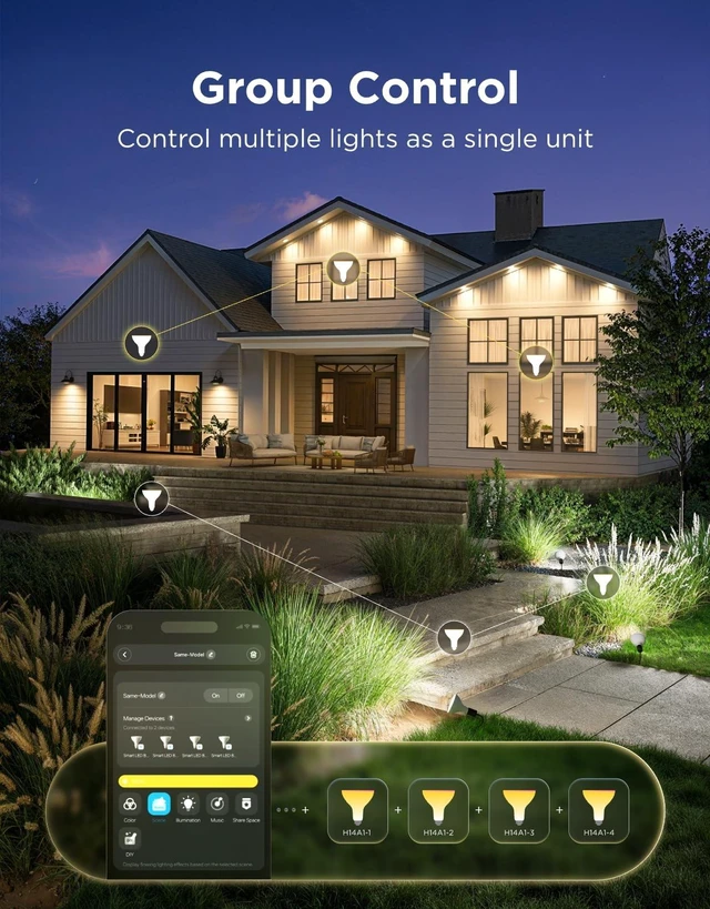 Alt view image 7 of 7 - Par38 Flood Light Bulbs, 1300Lm Smart Flood Light Outdoor 2-Pack | IP65 Waterproof, Smart Outdoor Bulbs Work with Alexa, Matter & SmartThings, RGBWW Tunable White for Porch & Garage, E26 Base