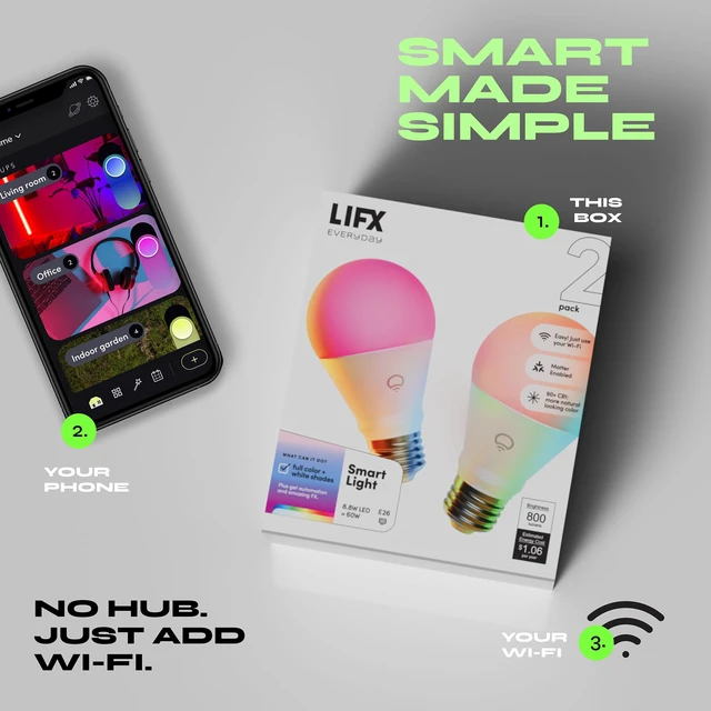 Alt view image 7 of 7 - Smart Light Bulbs A19 - RGB Color Changing, 800 Lumens, Matter 2-Pack | Compatible with Alexa, Apple Homekit, WiFi 2.4GHz, E26, white 2700K-6500K, dimmable 60W Eq. for bedroom and lamps
