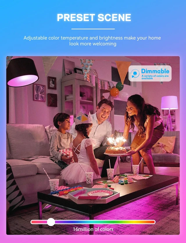 Alt view image 4 of 7 - Smart Light Bulbs, WiFi & Bluetooth 5.0, Work with Alexa Google Assistant, App Control, Color Changing LED Bulb,E26 800LM Dimmable RGB Lights, Smart Home Lighting, Dimmable, 4Pack with Remote