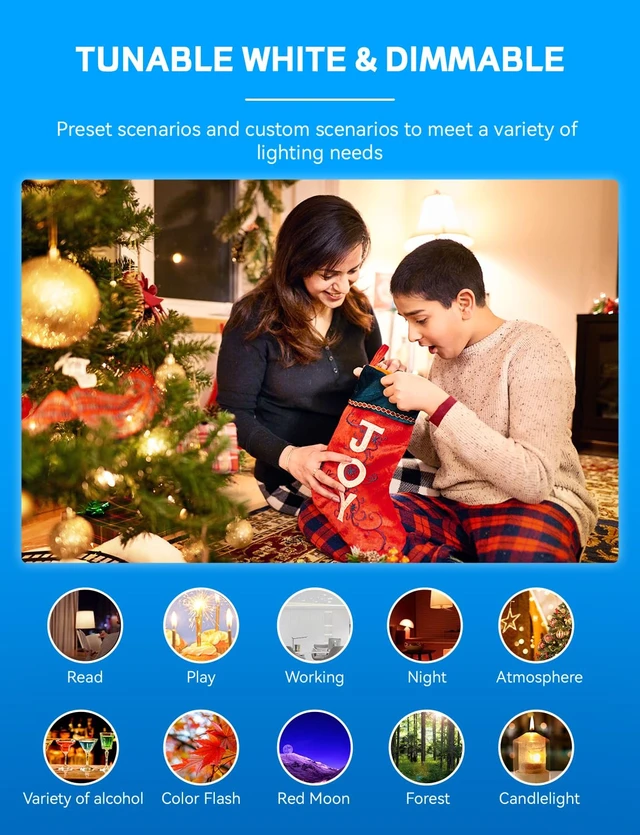 Alt view image 6 of 7 - Smart Light Bulbs, WiFi & Bluetooth 5.0, Work with Alexa Google Assistant, App Control, Color Changing LED Bulb,E26 800LM Dimmable RGB Lights, Smart Home Lighting, Dimmable, 4Pack with Remote