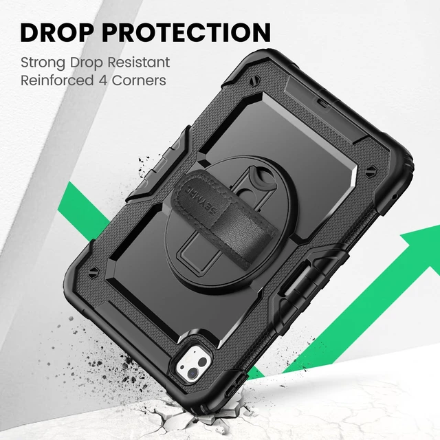 Alt view image 7 of 7 - Case for iPad Pro 11 Inch M5 / M4 (2025/2024), Black | Heavy Duty Shockproof Protective, Built-in Screen Protector, 360° Rotating Stand, Hand/Shoulder Strap, Pencil Holder