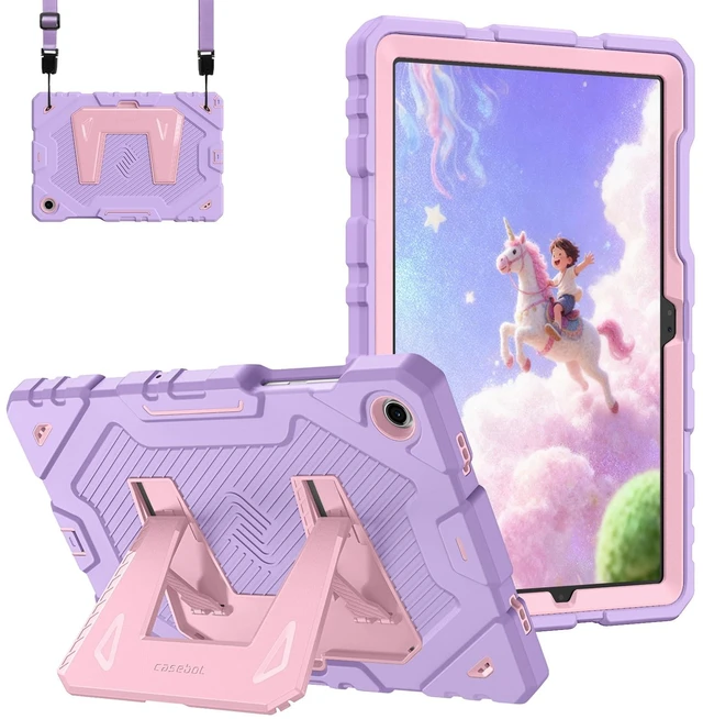 Main image of Kid-Friendly Case for Samsung Galaxy Tab A11+/A9+ 11'', Purple | Rugged Shockproof Case, Kickstand & Shoulder Strap, Adjustable Stand, 3-Layer Drop Protection, for Learning & Travel