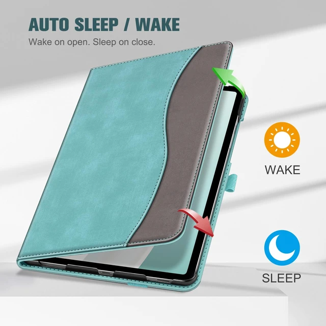 Alt view image 4 of 7 - Multi-Angle Case for Samsung Galaxy Tab S10 Lite/S10 FE/S9 FE 10.9'' | Front Card Pocket, Drop Proof, Scratch-Free Microfiber, S Pen Holder, Auto Wake/Sleep, for Business Travel, Turquoise/Brown