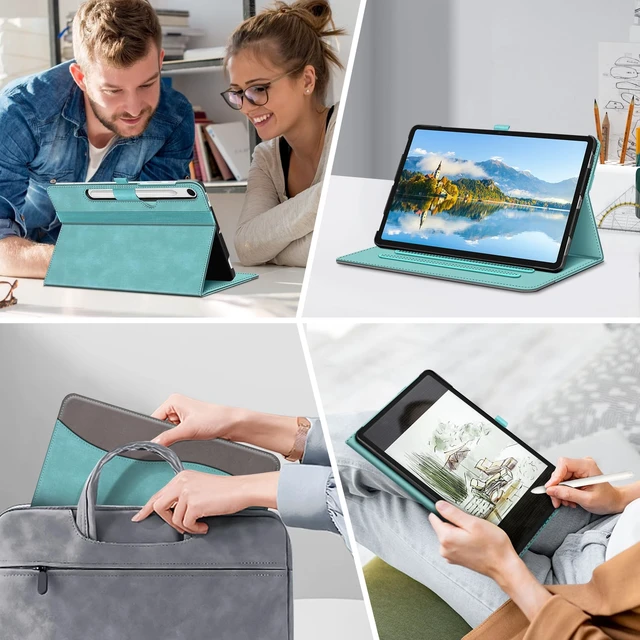 Alt view image 7 of 7 - Multi-Angle Case for Samsung Galaxy Tab S10 Lite/S10 FE/S9 FE 10.9'' | Front Card Pocket, Drop Proof, Scratch-Free Microfiber, S Pen Holder, Auto Wake/Sleep, for Business Travel, Turquoise/Brown