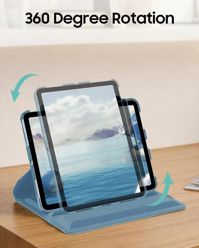 Alt view image 4 of 7 - Rotating Case for iPad Air 11-inch & iPad Air 5th/4th Gen 10.9 inch | 360° Swivel Stand, Portrait & Landscape Viewing, Shockproof Cover with Pencil Holder, Auto Wake/Sleep, Slate Blue