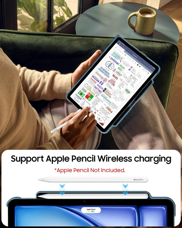 Alt view image 5 of 7 - Rotating Case for iPad Air 11-inch & iPad Air 5th/4th Gen 10.9 inch | 360° Swivel Stand, Portrait & Landscape Viewing, Shockproof Cover with Pencil Holder, Auto Wake/Sleep, Slate Blue