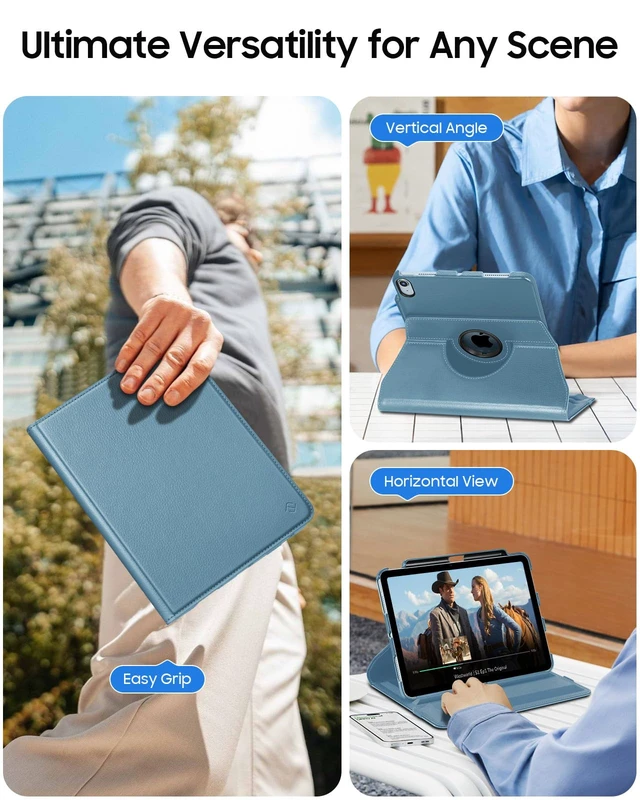 Alt view image 6 of 7 - Rotating Case for iPad Air 11-inch & iPad Air 5th/4th Gen 10.9 inch | 360° Swivel Stand, Portrait & Landscape Viewing, Shockproof Cover with Pencil Holder, Auto Wake/Sleep, Slate Blue