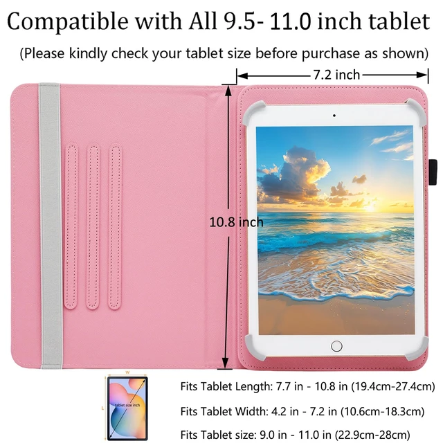 Alt view image 6 of 6 - Universal 10 10.1 11 Inch Android 16 15 Tablet Case Cover | for All 9.5" - 11" Inch Tablet, PU Leather Folio Stand Cover, 360 Degree Rotating, Multi-Angle Viewing Stand, with Pen Loop