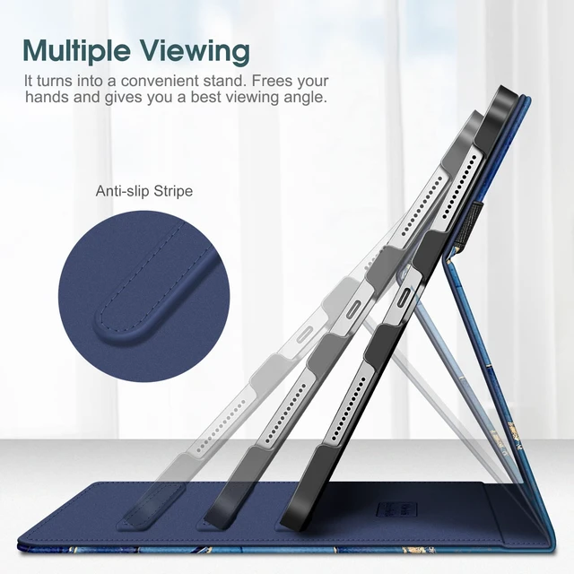 Alt view image 4 of 7 - Folio Case for iPad (A16) 11th Gen 11 in, iPad 10th Generation 10.9" | Multi-Angle Viewing Protective Stand Cover, Built-in Pencil Holder & Storage Pocket, Auto Wake/Sleep, Ocean Marble