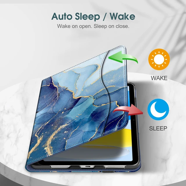 Alt view image 3 of 7 - Folio Case for iPad (A16) 11th Gen 11 in, iPad 10th Generation 10.9" | Multi-Angle Viewing Protective Stand Cover, Built-in Pencil Holder & Storage Pocket, Auto Wake/Sleep, Ocean Marble