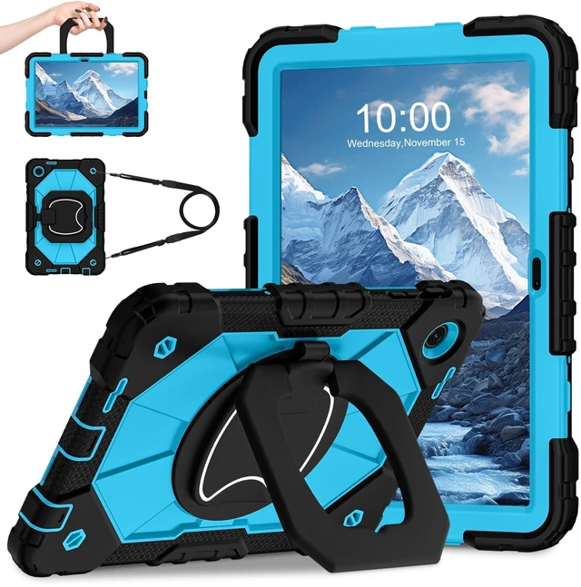Main image of Case for T-Mobile Revvl Tab 2 10.1 inch Shockproof Cover 2025 | Heavy Duty Drop-proof Rugged, Full Body Protective, 360 Rotating Stand, Shoulder Strap, Black Blue