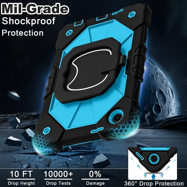 Alt view image 4 of 7 - Case for T-Mobile Revvl Tab 2 10.1 inch Shockproof Cover 2025 | Heavy Duty Drop-proof Rugged, Full Body Protective, 360 Rotating Stand, Shoulder Strap, Black Blue