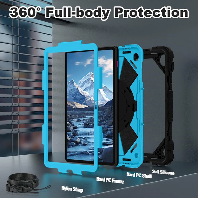 Alt view image 3 of 7 - Case for T-Mobile Revvl Tab 2 10.1 inch Shockproof Cover 2025 | Heavy Duty Drop-proof Rugged, Full Body Protective, 360 Rotating Stand, Shoulder Strap, Black Blue
