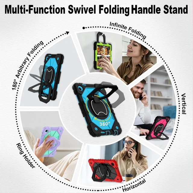 Alt view image 7 of 7 - Case for T-Mobile Revvl Tab 2 10.1 inch Shockproof Cover 2025 | Heavy Duty Drop-proof Rugged, Full Body Protective, 360 Rotating Stand, Shoulder Strap, Black Blue