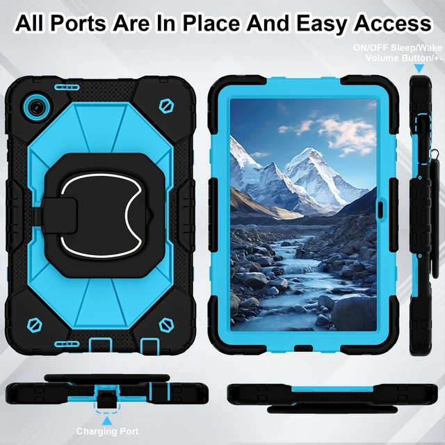 Alt view image 6 of 7 - Case for T-Mobile Revvl Tab 2 10.1 inch Shockproof Cover 2025 | Heavy Duty Drop-proof Rugged, Full Body Protective, 360 Rotating Stand, Shoulder Strap, Black Blue