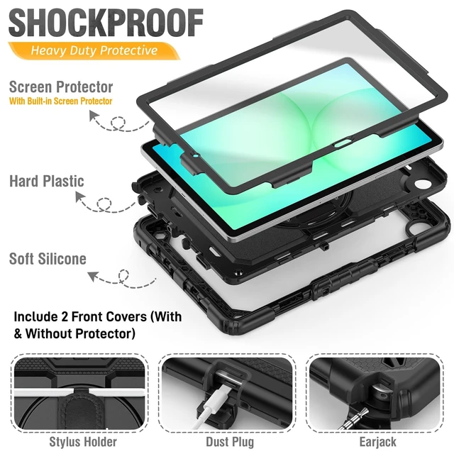 Alt view image 5 of 7 - Case for Samsung Galaxy Tab A11+ Plus /A9+ 11 Inch, Protective with Screen Protector/Hand Strap/Pen Holder, Shockproof Samsung A11 Plus Tablet Case 5G, SM-X230 SM-X236 SM-X238U - Black