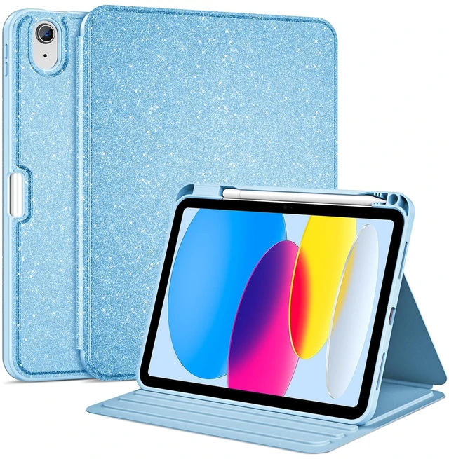Main image of for iPad A16 11th/10th Gen Glitter Case with Pencil Holder -Blue | Multi-Angle Cute Folio Slim Stand Book Cover Sparkly Notebook for Note-Taking Study Drawing Sketching Support Auto Sleep/Wake