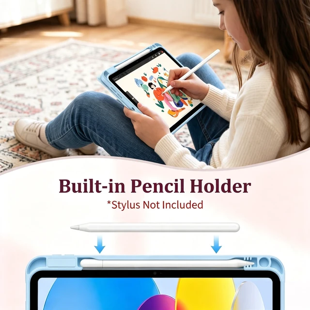 Alt view image 4 of 7 - for iPad A16 11th/10th Gen Glitter Case with Pencil Holder -Blue | Multi-Angle Cute Folio Slim Stand Book Cover Sparkly Notebook for Note-Taking Study Drawing Sketching Support Auto Sleep/Wake