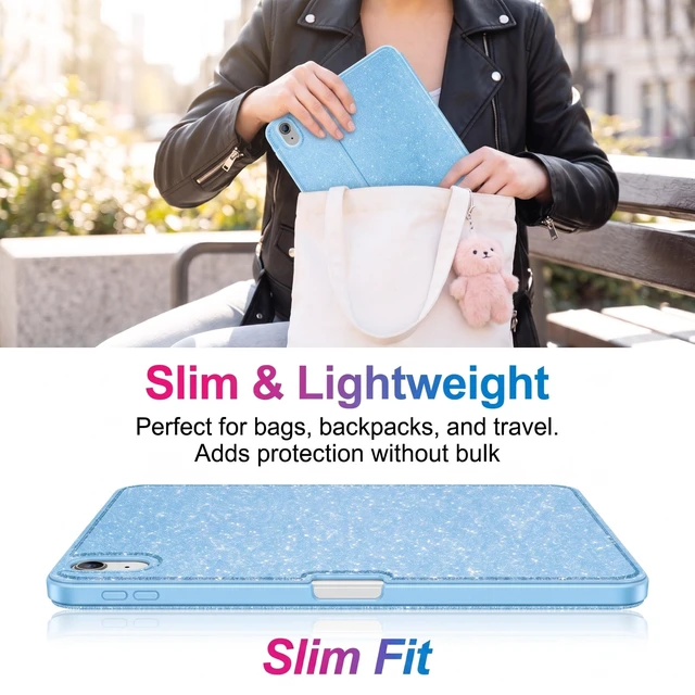 Alt view image 5 of 7 - for iPad A16 11th/10th Gen Glitter Case with Pencil Holder -Blue | Multi-Angle Cute Folio Slim Stand Book Cover Sparkly Notebook for Note-Taking Study Drawing Sketching Support Auto Sleep/Wake