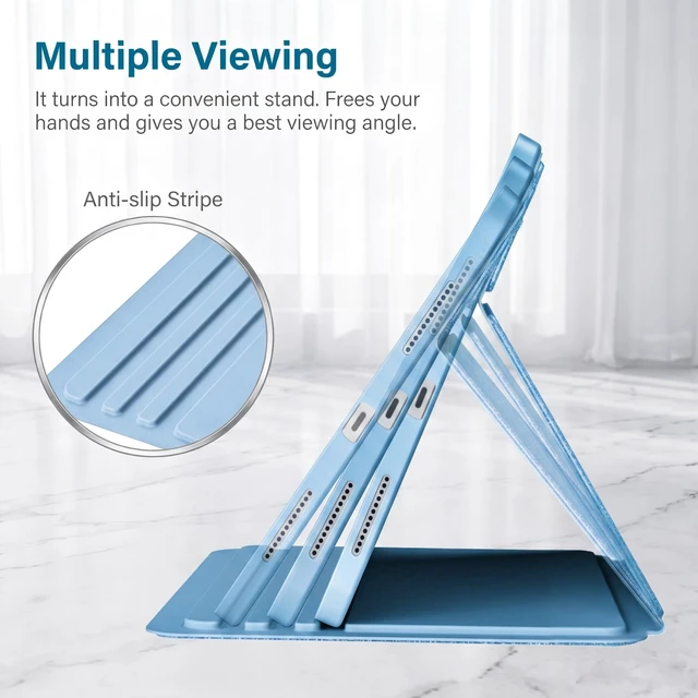 Alt view image 6 of 7 - for iPad A16 11th/10th Gen Glitter Case with Pencil Holder -Blue | Multi-Angle Cute Folio Slim Stand Book Cover Sparkly Notebook for Note-Taking Study Drawing Sketching Support Auto Sleep/Wake