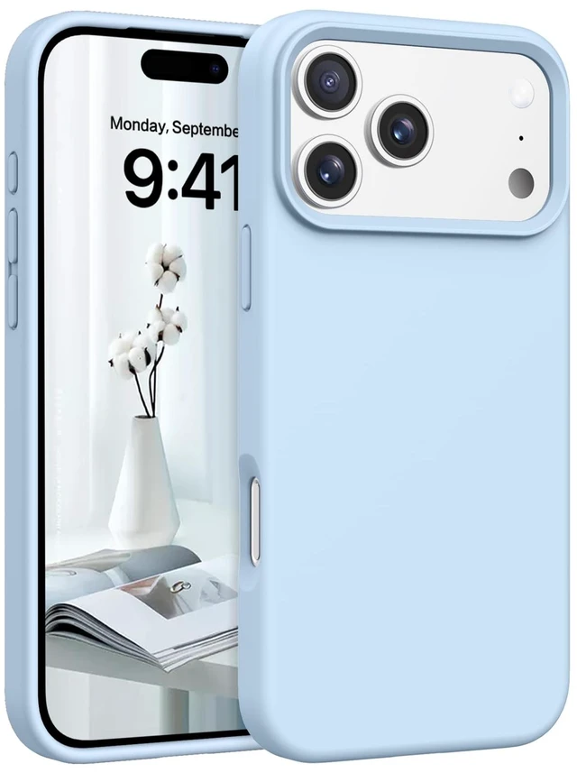 Main image of Case for iPhone 17 Pro Max, Liquid Silicone Soft Gel Rubber iPhone 17 Pro Max Phone Case Slim Thin Phone Case with Microfiber Lining Protective Phone Cases Cover for Men Women, Light Blue