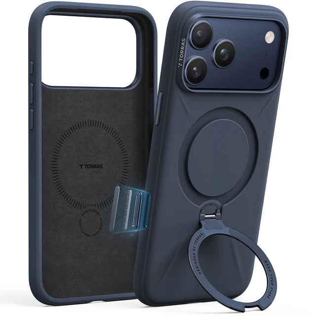 Main image of Q3 Silicone for iPhone 17 Pro Max Case Magnetic Stand Deep Blue | Fit for MagSafe, Liquid Silicone Soft Cozy Grip, 360 Spin Magnetic Stand, Camera Control, Shockproof Protection, Anti-Scratch