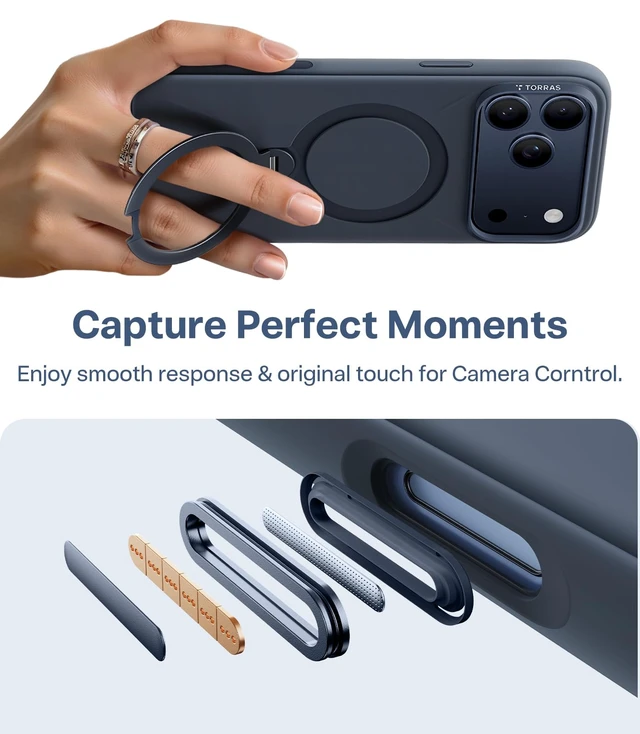 Alt view image 4 of 7 - Q3 Silicone for iPhone 17 Pro Max Case Magnetic Stand Deep Blue | Fit for MagSafe, Liquid Silicone Soft Cozy Grip, 360 Spin Magnetic Stand, Camera Control, Shockproof Protection, Anti-Scratch
