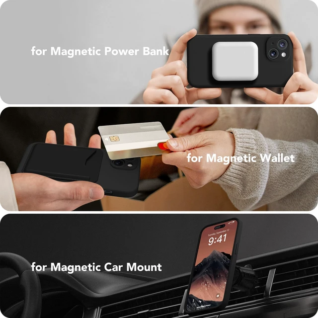Alt view image 3 of 7 - Magnetic for iPhone 14 Case Silicone Black | Fit for MagSafe, Screen Protector, Full Camera Protection, Premium Silicone Shockproof Protective Phone Case for iPhone 14