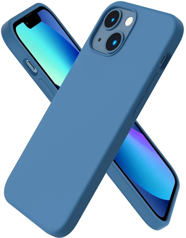 Main image of Compatible with iPhone 13 Mini Case, Slim Liquid Silicone 3 Layers Full Covered Soft Gel Rubber with Microfiber Case Cover 5.4 inch-Blue