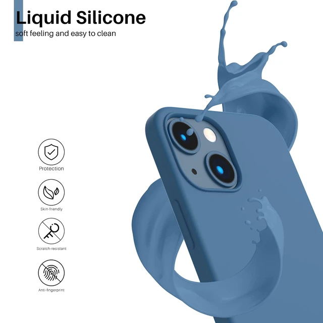 Alt view image 3 of 6 - Compatible with iPhone 13 Mini Case, Slim Liquid Silicone 3 Layers Full Covered Soft Gel Rubber with Microfiber Case Cover 5.4 inch-Blue