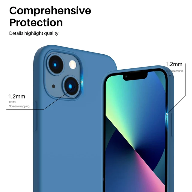 Alt view image 4 of 6 - Compatible with iPhone 13 Mini Case, Slim Liquid Silicone 3 Layers Full Covered Soft Gel Rubber with Microfiber Case Cover 5.4 inch-Blue