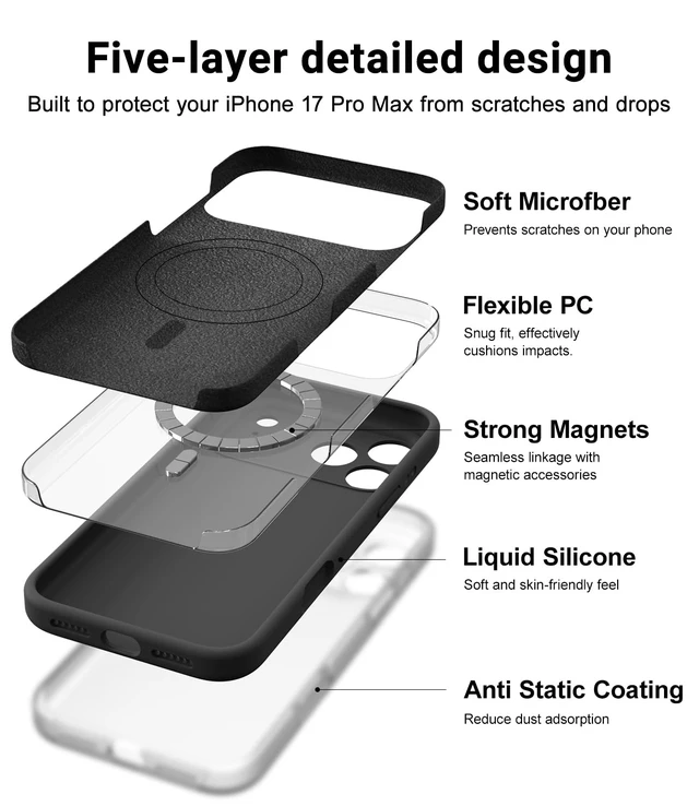 Alt view image 4 of 7 - Magnetic for iPhone 17 Pro Max Case,Compatible with Magsafe,Classic Liquid Silicone Mobile Phone Case,Integrated Camera Control Button,Anti-Scratch Microfiber Lining, Black