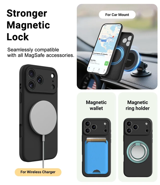 Alt view image 6 of 7 - Magnetic for iPhone 17 Pro Max Case,Compatible with Magsafe,Classic Liquid Silicone Mobile Phone Case,Integrated Camera Control Button,Anti-Scratch Microfiber Lining, Black