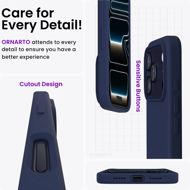 Alt view image 5 of 6 - for iPhone 17 Pro Case 6.3", Slim Liquid Silicone,Navy Blue | Silky-Soft Touch, Shockproof Protection, Anti-Fingerprint Finish, Lightweight Design, Microfiber Lining, Responsive Buttons