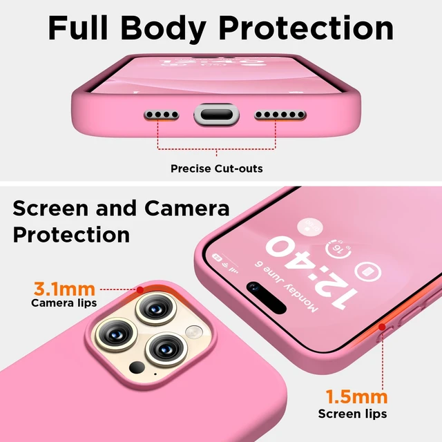 Alt view image 3 of 7 - Silicone for iPhone 15 Pro Max Case, Phone Cover, Tender Pink | Full Body Protection, Shockproof Slim Phone Case with Anti-Scratch Microfiber Lining