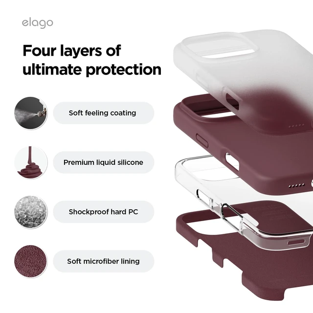 Alt view image 4 of 7 - Premium Liquid Silicone Case for iPhone 16 Pro Burgundy | Full Body Protection, Shockproof, Slim Phone, Anti-Scratch Soft Microfiber Lining (Burgundy)