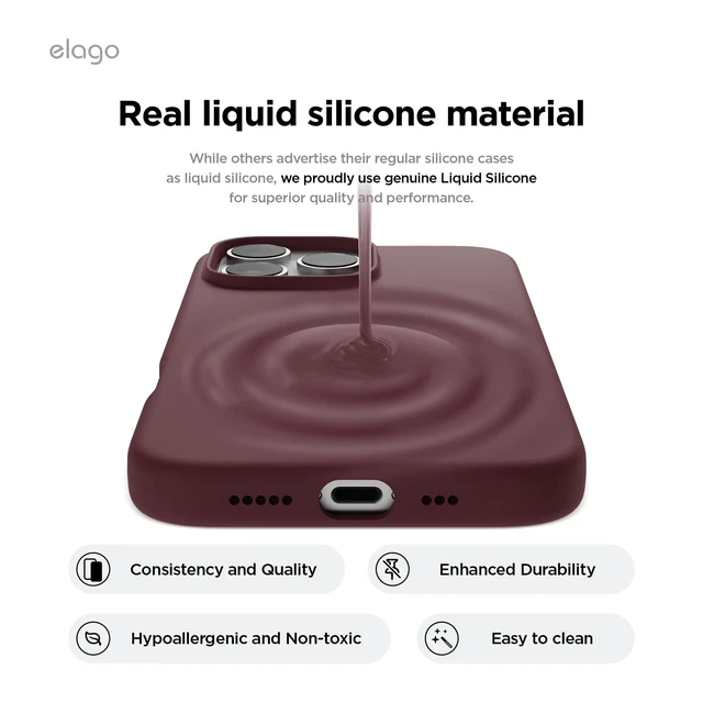 Alt view image 3 of 7 - Premium Liquid Silicone Case for iPhone 16 Pro Burgundy | Full Body Protection, Shockproof, Slim Phone, Anti-Scratch Soft Microfiber Lining (Burgundy)