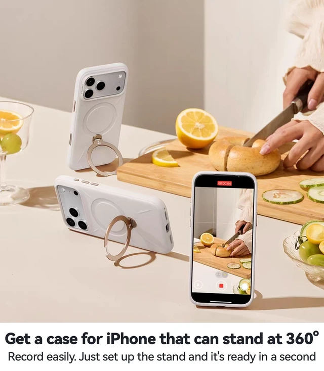 Alt view image 5 of 7 - Q3 Silicone for iPhone 17 Pro Case with Magnetic 360 Stand | Compatible with MagSafe, Liquid Silicone Rubber Soft Phone Case for iPhone 17 Pro, Camera Control Cover, Light Ivory