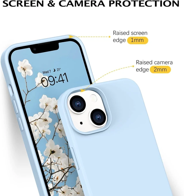Alt view image 3 of 7 - Compatible with iPhone 14 Case, Liquid Silicone Soft Gel Rubber iPhone 14 Phone Case Slim Thin Phone Case with Microfiber Lining Protective Phone Cases Cover for Men Women, Light Blue