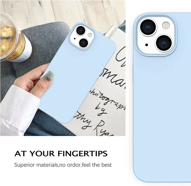 Alt view image 7 of 7 - Compatible with iPhone 14 Case, Liquid Silicone Soft Gel Rubber iPhone 14 Phone Case Slim Thin Phone Case with Microfiber Lining Protective Phone Cases Cover for Men Women, Light Blue