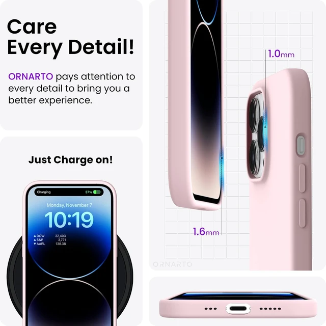 Alt view image 5 of 6 - for iPhone 14 Pro Case 6.1 Inch, Slim Liquid Silicone, Chalk Pink | 3-Layer Full Covered Soft Gel Rubber, Non-Slip Grip Shockproof Protective Cover, Phone Case for iPhone 14 Pro