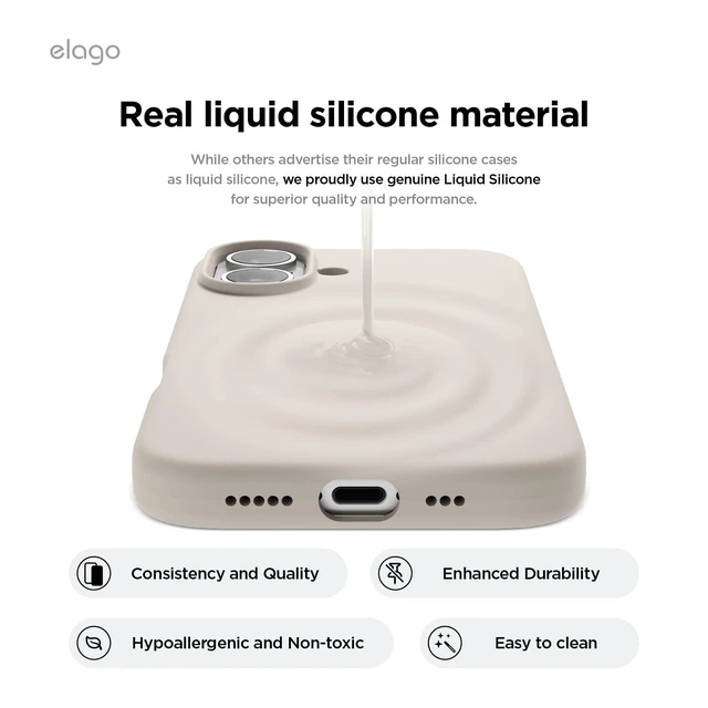 Alt view image 3 of 7 - Premium Liquid Silicone Case for iPhone 16 Stone | Full Body Protection, Shockproof, Slim Phone Case, Anti-Scratch Soft Microfiber Lining (Stone)