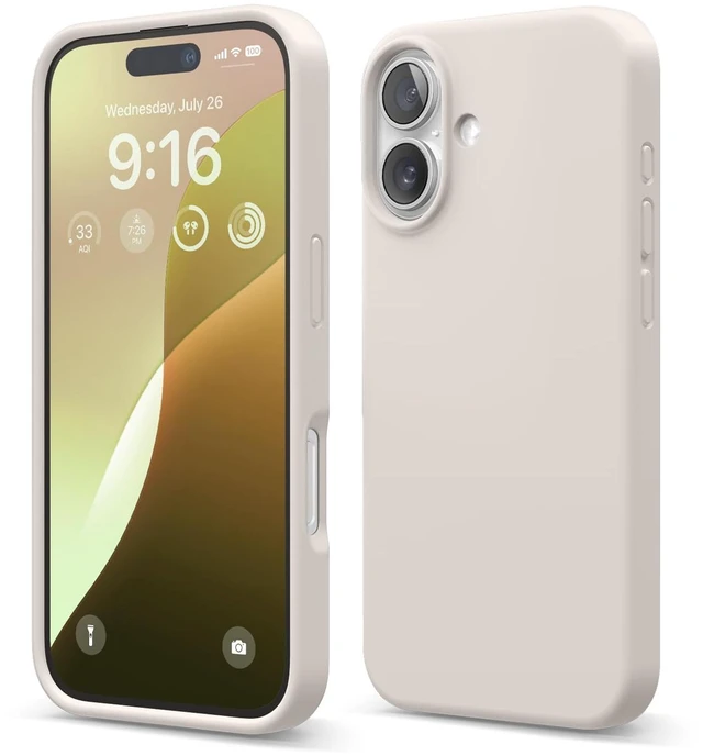 Main image of Premium Liquid Silicone Case for iPhone 16 Stone | Full Body Protection, Shockproof, Slim Phone Case, Anti-Scratch Soft Microfiber Lining (Stone)
