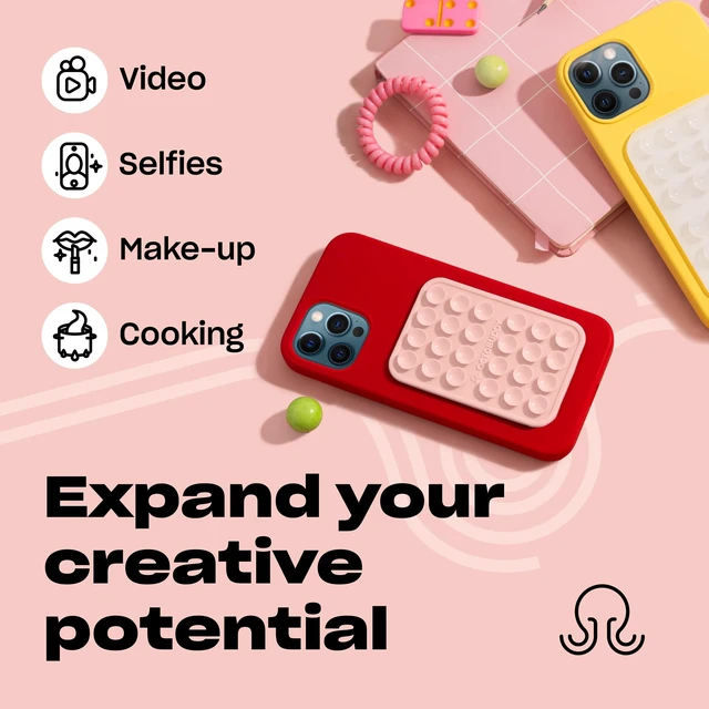 Alt view image 5 of 6 - Classic - Silicone Suction Phone Case Adhesive Mount, Chalk Pink | Hands-Free, Strong Grip Holder for Selfies and Videos - iPhone and Android Compatible - 2.25 x 3.25