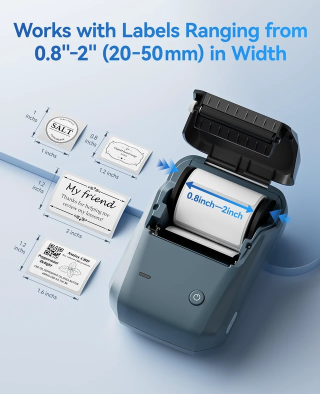 Alt view image 3 of 7 - B1 Label Maker, 2Inch Bluetooth Label Printer for Home, Blue | Label Maker Machine Support Smartphones & PC for Small Business, School, Office, Came with 1 Roll White Label(2x1.2'')