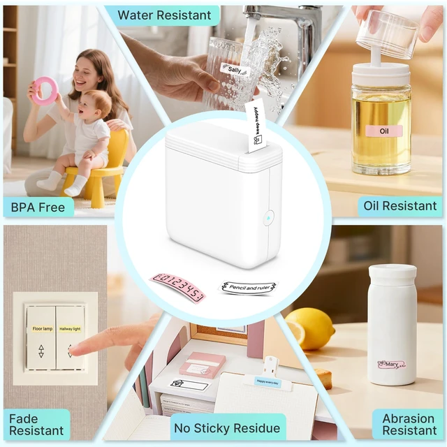 Alt view image 3 of 7 - Mini Label Maker Machine with 3 Tapes, P24 Label Makers, White | Bluetooth Thermal Label Printer with Multiple Templates, 203 DPI HD for Home, School and Office, Rechargeable and Lightweight