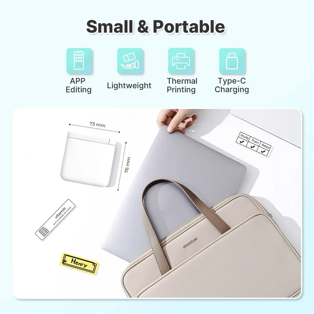 Alt view image 4 of 7 - Mini Label Maker Machine with 3 Tapes, P24 Label Makers, White | Bluetooth Thermal Label Printer with Multiple Templates, 203 DPI HD for Home, School and Office, Rechargeable and Lightweight