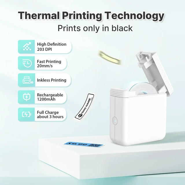 Alt view image 5 of 7 - Mini Label Maker Machine with 3 Tapes, P24 Label Makers, White | Bluetooth Thermal Label Printer with Multiple Templates, 203 DPI HD for Home, School and Office, Rechargeable and Lightweight